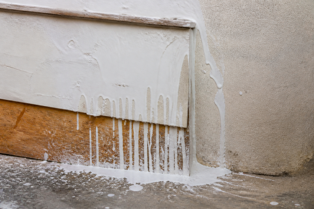 Peinture blanche versee sur platre bois enduit et mur