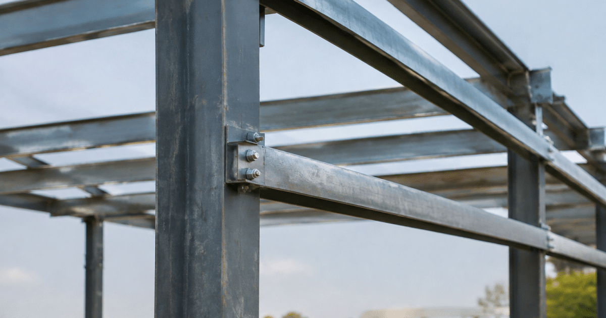 Structure metallique verticale supportant traverses horizontales assembles