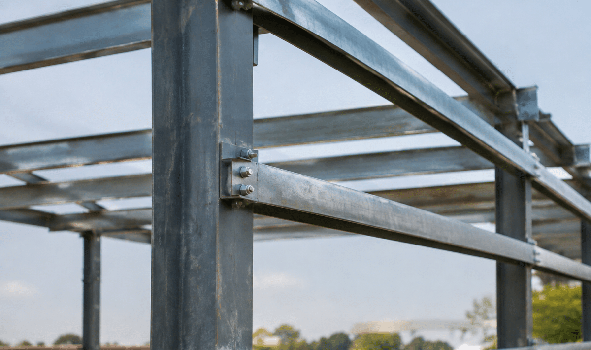 Structure metallique verticale supportant traverses horizontales assembles
