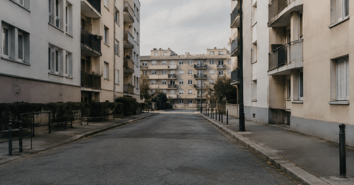 Rues desertes de quartier avec immeubles en arriere-plan