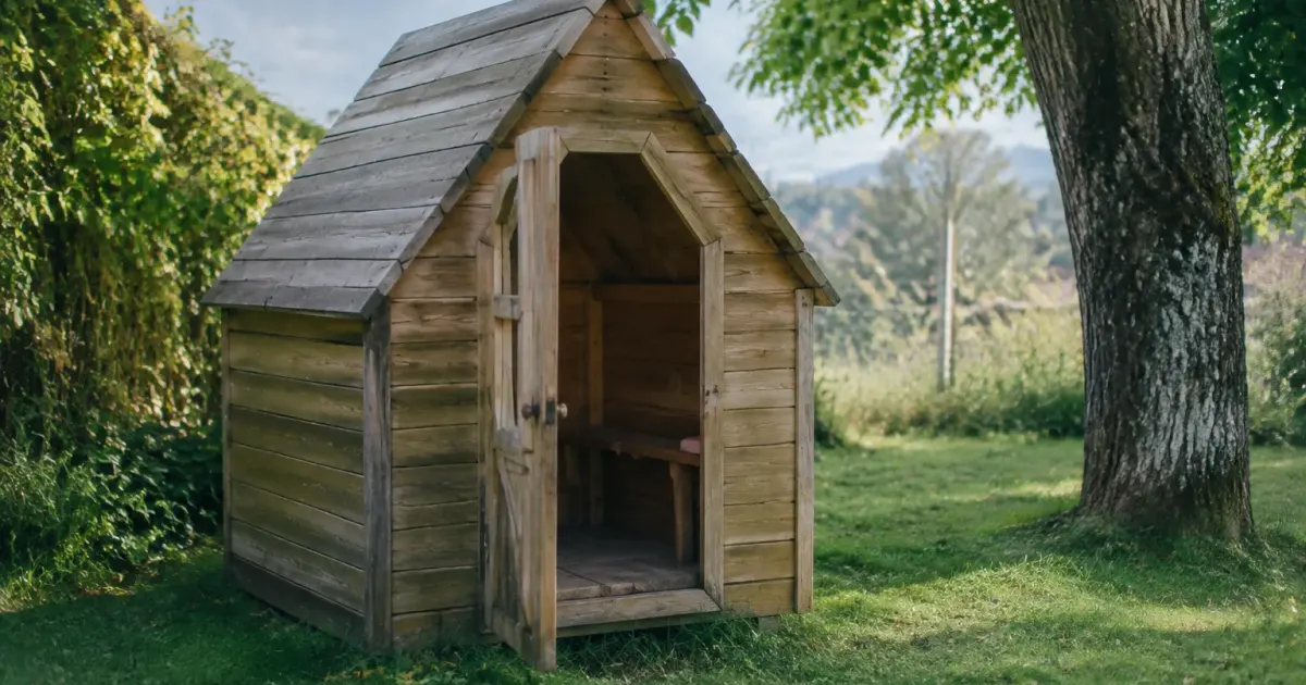 Petite cabane en planches toit pointu au sol