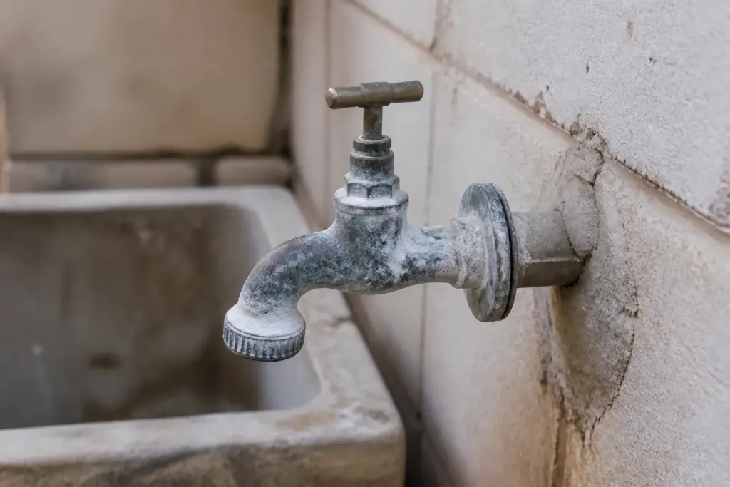 robinet use avec calcaire blanc visible