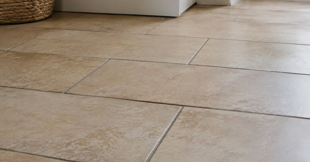 Tuiles beiges rangees horizontalement sur plancher